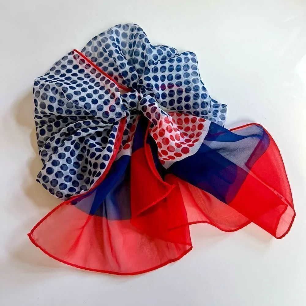 Vintage MCM 1950s / 1960s Made in Japan Red White Blue Mod Polka Dot Scarf